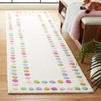 Tapis ivoire / rose en laine et coton touffeté à la main Lowman