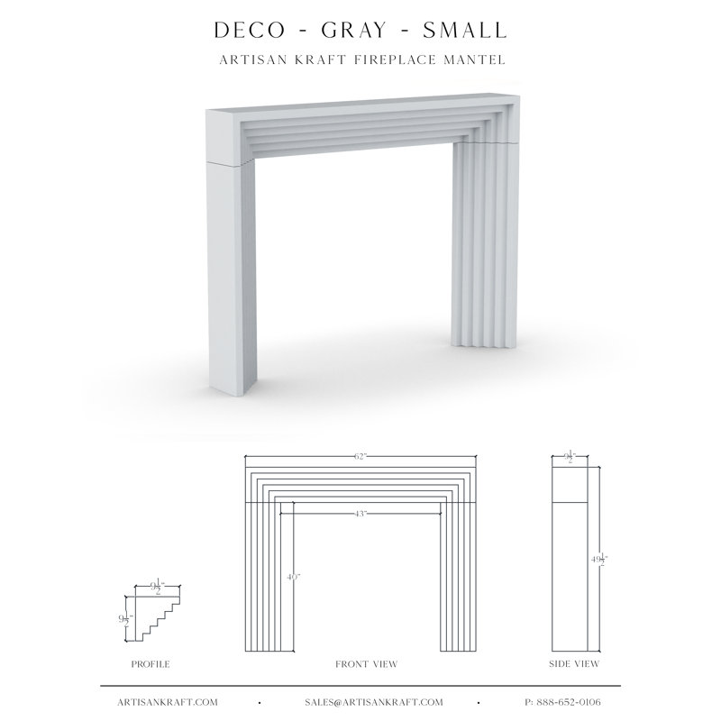 Encadrement de foyer en pierre avec foyer standard Deco, Gris, H 49,5 po x l 62 po x P 9,5 po