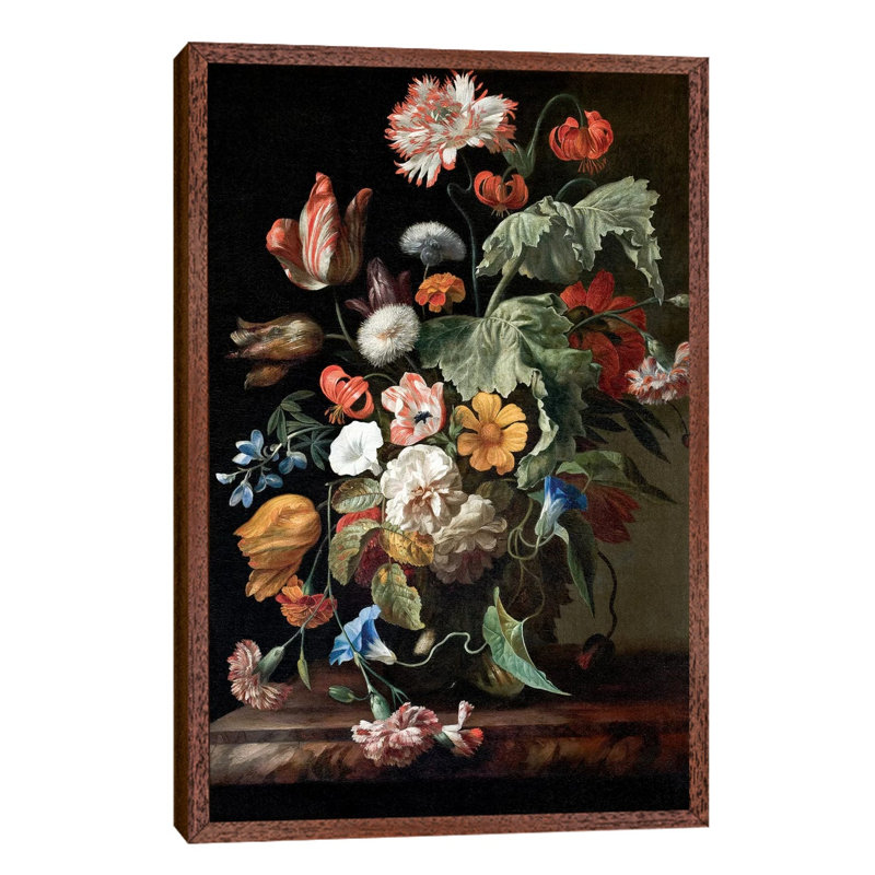 Still-Life With Flowers, C.1700 by Rachel Ruysch - Floater Frame Painting on Canvas, Brown Framed