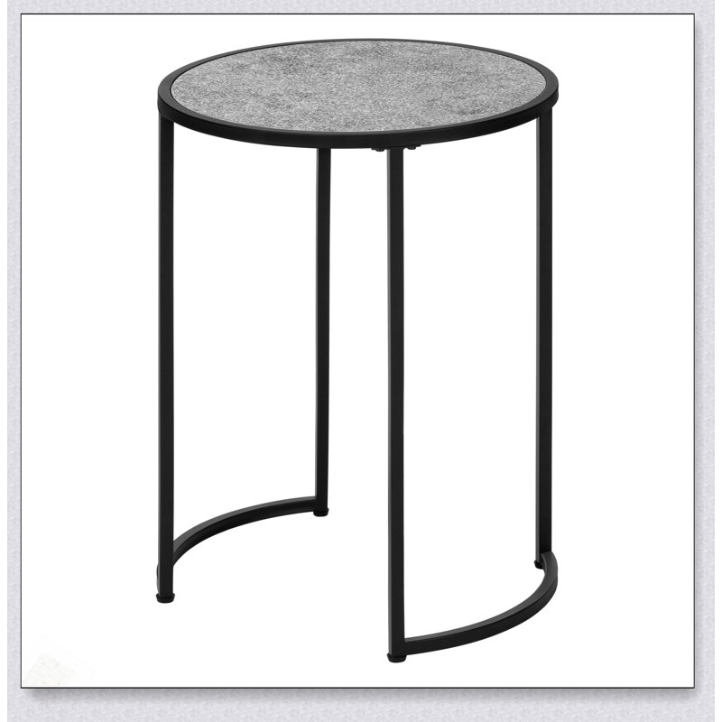 Table d'appoint ronde élégante avec plateau d'aspect pierre gris pour un salon et une chambre à coucher modernes, design polyvalent et élégant.