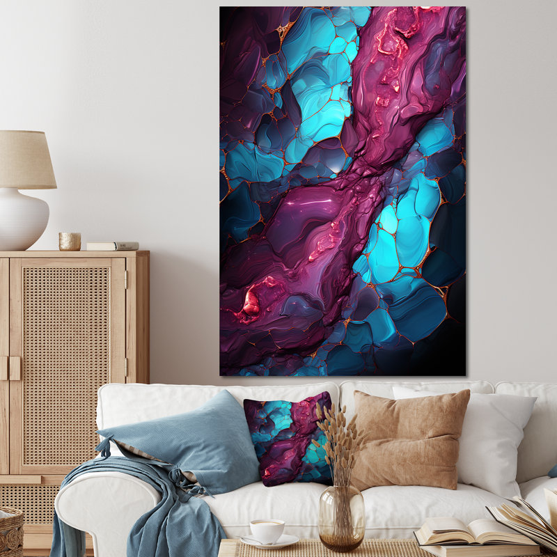 Volcan de marbre bleu et mauve sans soudure I - décoration murale abstraite, Toile tendue, 32" H x 24" W