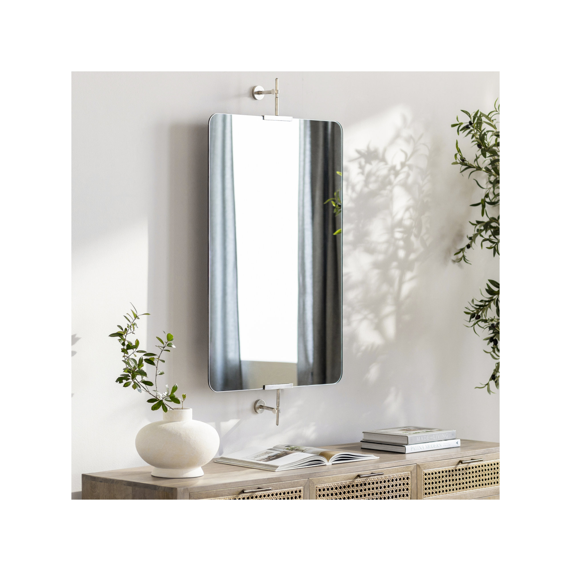 Guava Metal Rectangle Mirror, 46" x 24", Silver