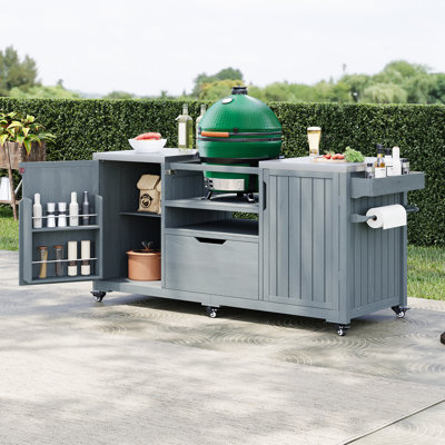 Îlot de cuisine rustique avec plateau en acier inoxydable de 66,5 po Lorien