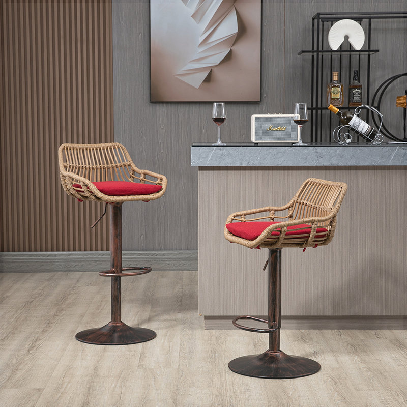 Modern Swivel Bar Stools Set of 2 Adjustable Counter Height Chairs with Footrest for Kitchen, Dining Room (Red), Red