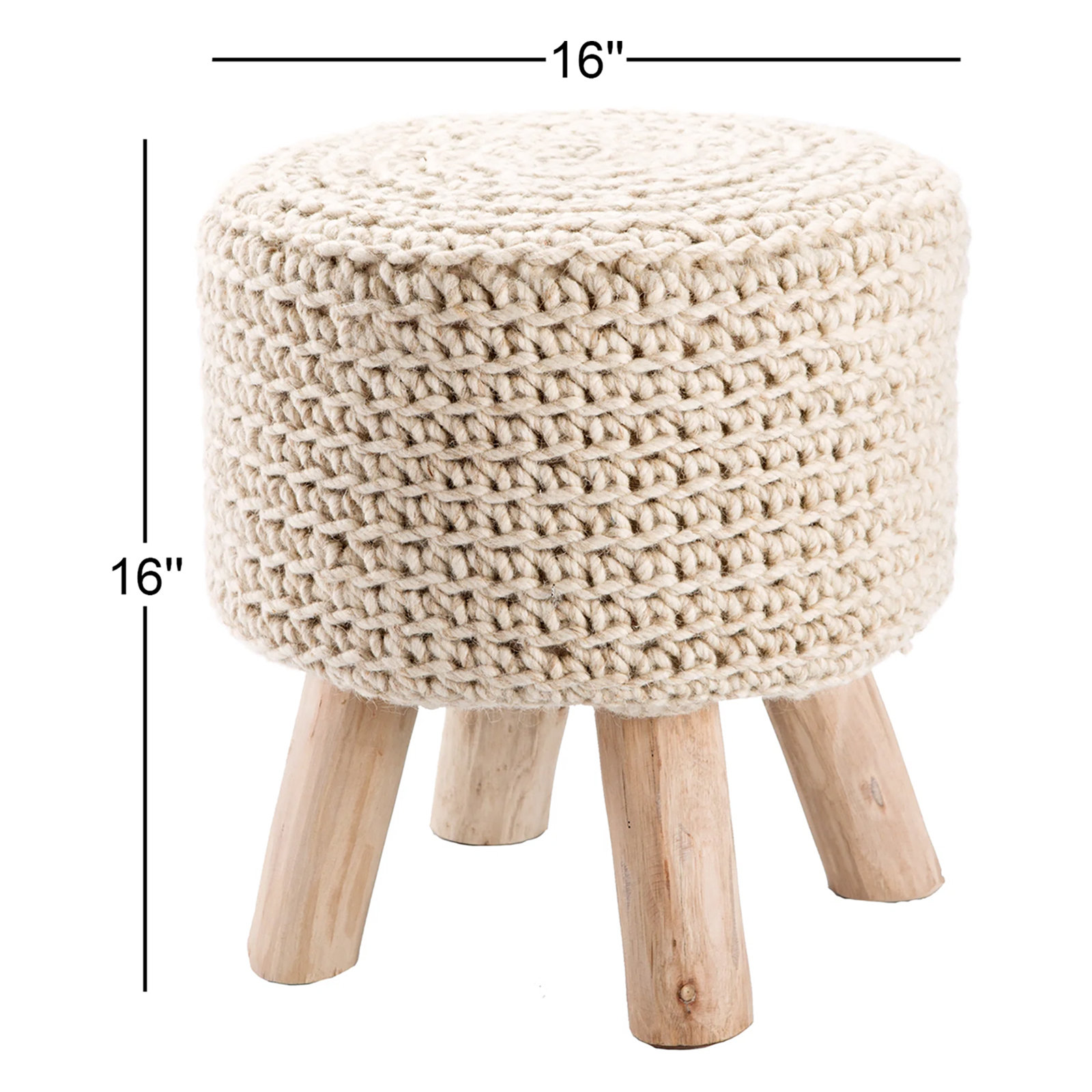 Milnor 16" Ottoman, Cream Wool