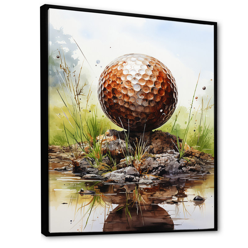 Minimalisme Golf Ball II - art mural toile de golf, H 40 po x l 30 po x P 1,5 po, Cadre flottant noir