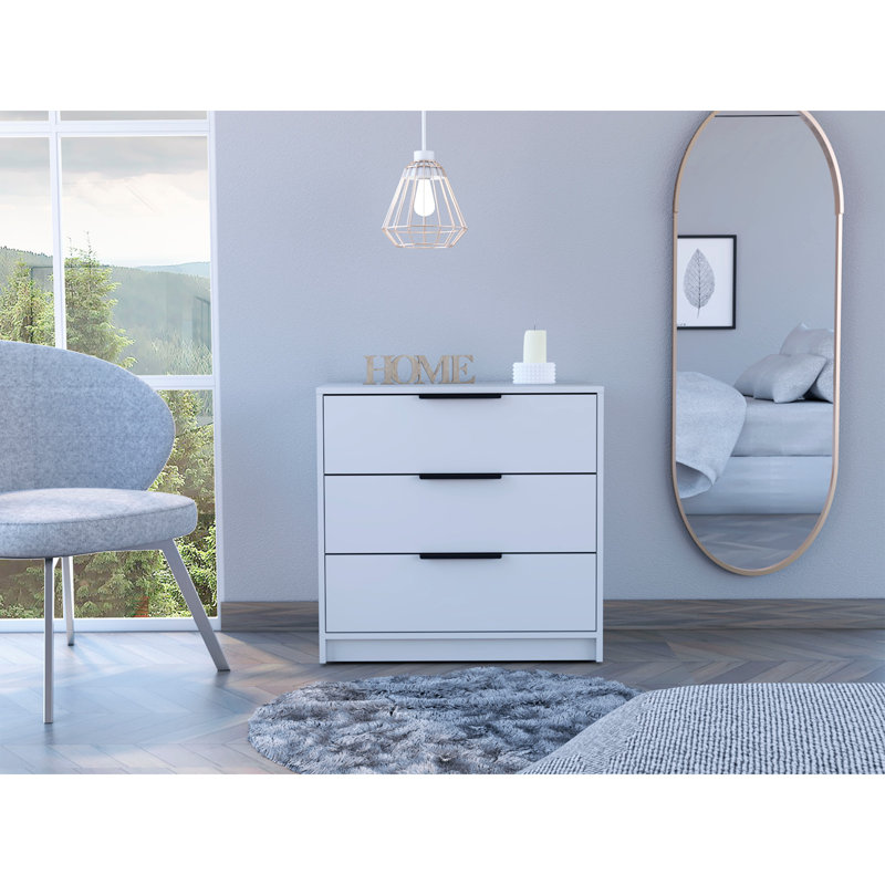 Commode 3 tiroirs Anayelly, Blanc