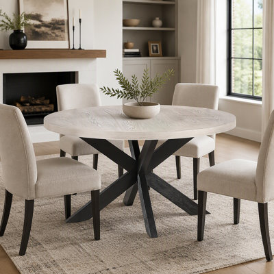 Table de salle à manger 1pc avec base piédestal, table ronde à finition deux tons