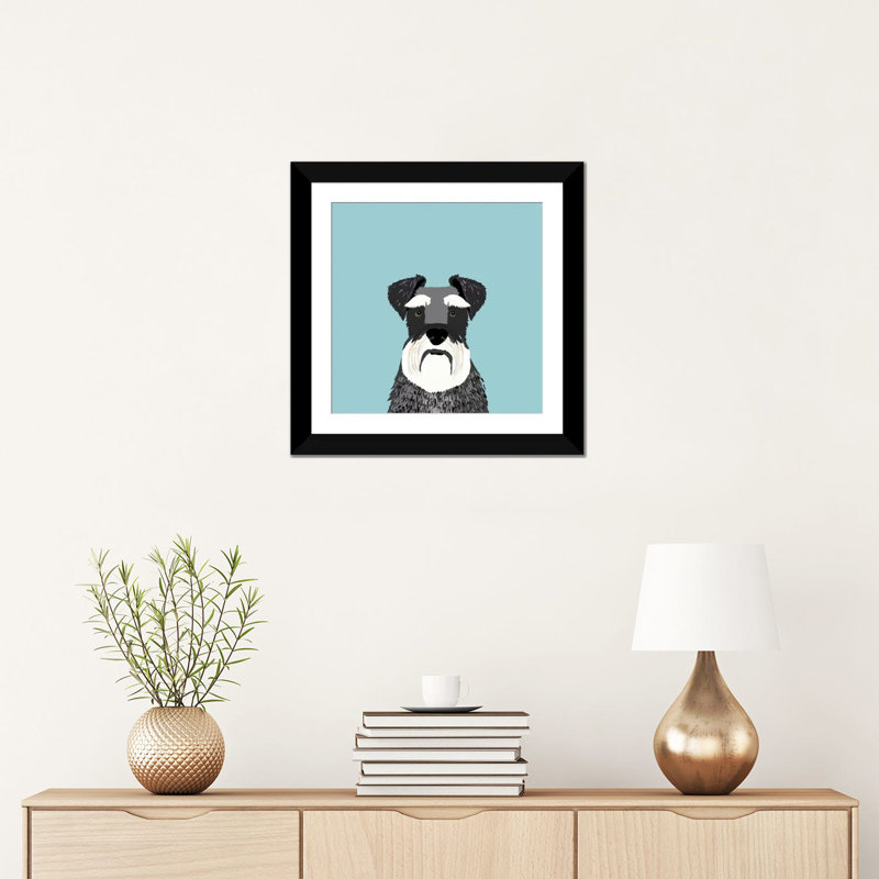 Schnauzer, impression sur toile tendue, H 16 po x l 16 po x P 1 po, Papier d'art encadré noir, Blanc