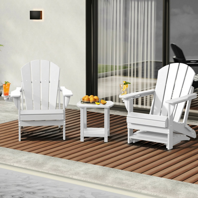 HDPE Outdoor Foldable Adirondack Chair Set Fire Pit Chair, White