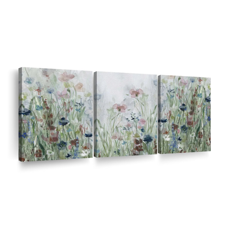 Ensemble de 3 champs de fleurs sauvages sur toile, H 15 po x l 32 po x P 1,25 po