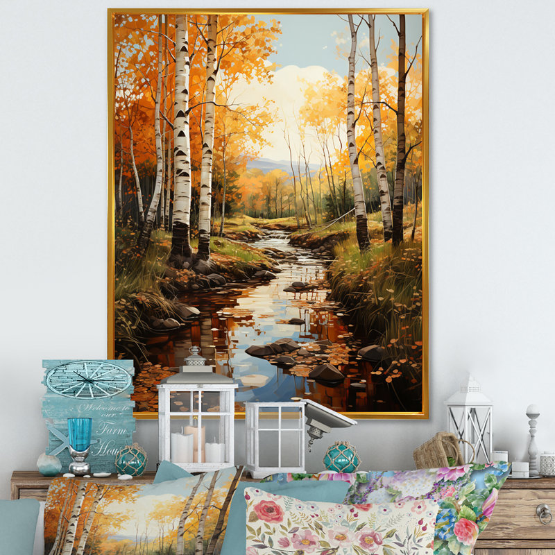 «Chatelau Birch Woods Autumn Whispers III», reproduction sur toile, H 40 po x l 30 po x P 1,5 po, Cadre flottant doré