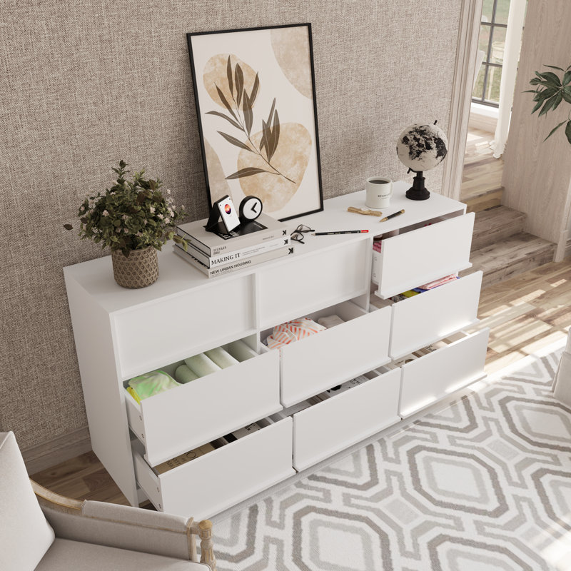 63"-dresser For Bedroom With 9 Drawers, White