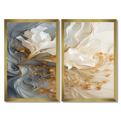 White And Gold Champagne Flow - Champagne Framed Art, Beige Food Wall Decor Set Of 2