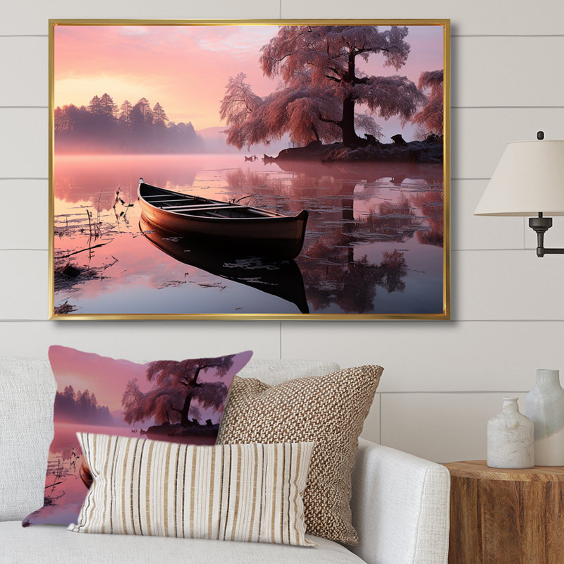 «Majestic Sunrise Over The Lake II», reproduction sur toile, H 16 po x l 32 po x P 1 po, Cadre flottant doré