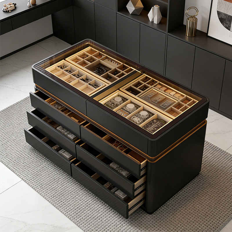 Armoire à bijoux noire 62,99 "avec plusieurs tiroirs pour le rangement