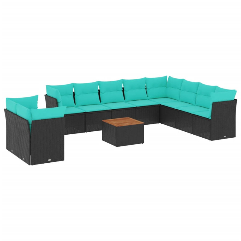 Ensemble de canapé de patio 11 pièces avec coussins en rotin de polyester, Bleu clair, Noir