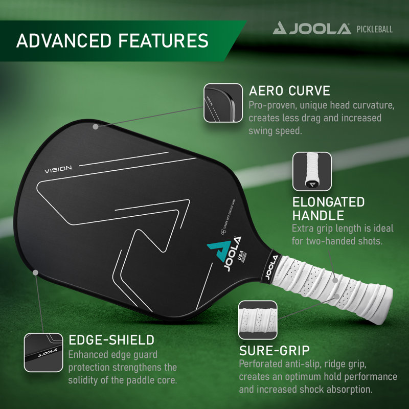 Joola Vision Pickleball Paddle With Textured Carbon Grip Surface Technology For Maximum Spin And Control With Added Power - Polypropylene Honeycomb Core Pickleball Racket - Cgs 14Mm