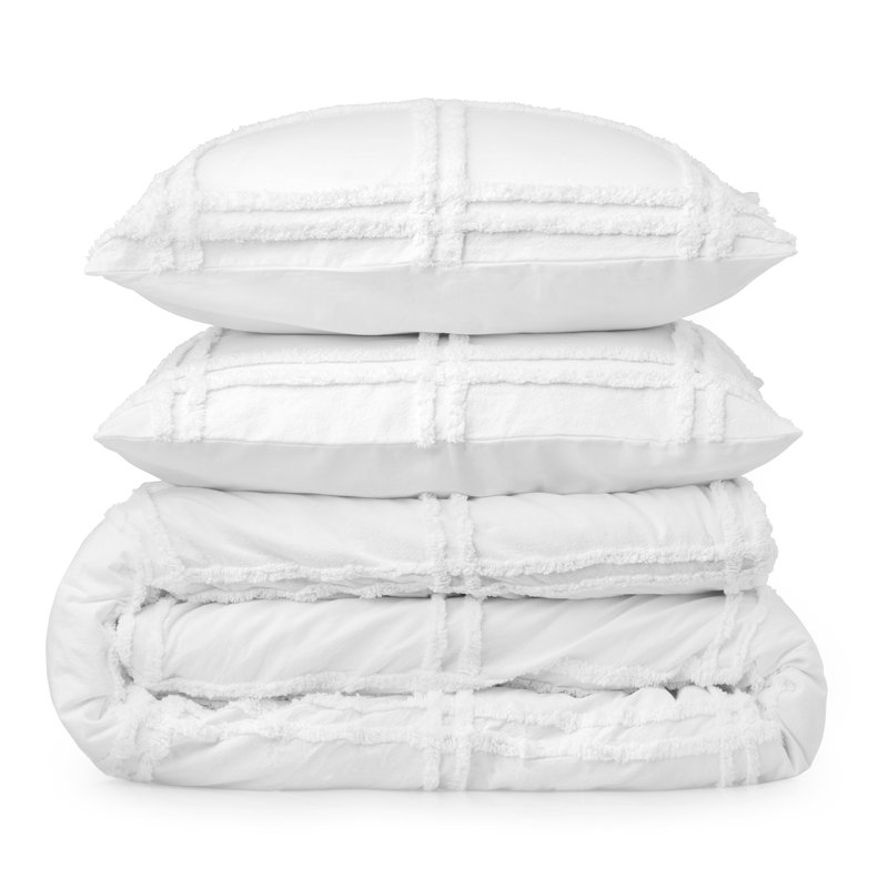 Ensemble d'édredon en coton 3 pièces Skylar, Édredon grand + 2 taies décoratives, Blanc