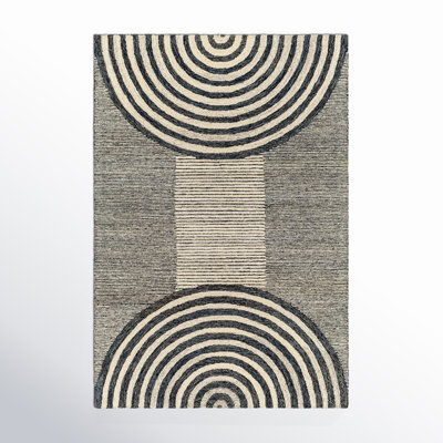 Uptown Rectangle Geometric Handmade Tufted Wool Area Rug in Beige/Gray/Black