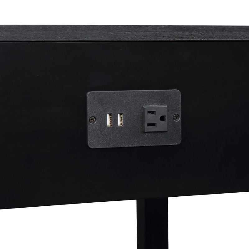 Carbin 24.25" Tall 1 Drawer End Table with Built-in Outlets and Pull-Out Shelf, Black