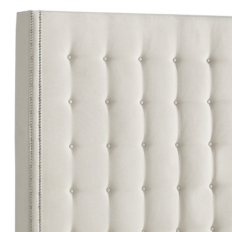 Kaster Upholstered Wingback Bed, King, White Linen