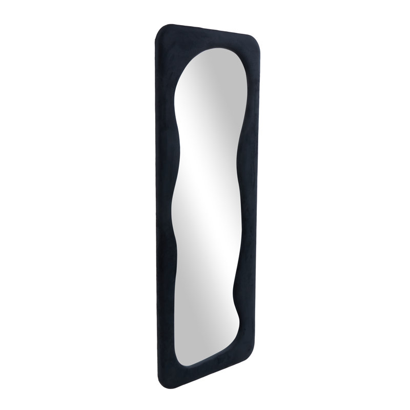 Wood Wavy Room Floor Mirror, Black