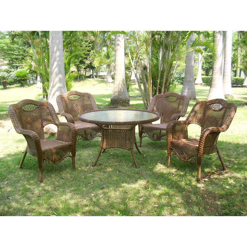 Hanish 4 - Person Wicker Patio Dining Set with Round Table, Mocha
