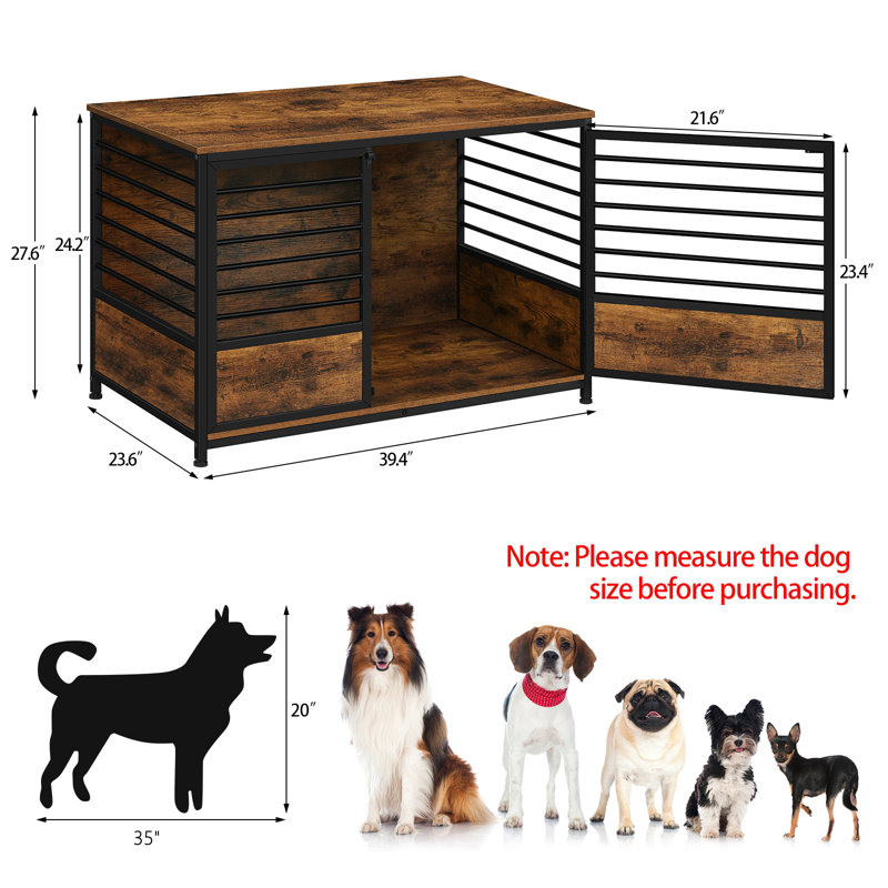 Dog Crate And Side Table, Large,Oak, Brown