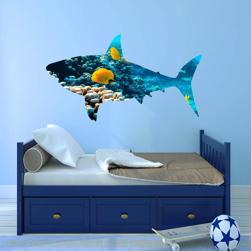 Adhésif décoratif grand requin de récif, H 18 po x l 33 po