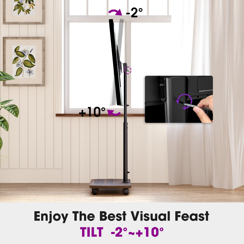Meuble télé avec roulettes pour téléviseur de 32 à 65 po Abbing, 64" H x 23.6" W x 15.7" D, Noyer