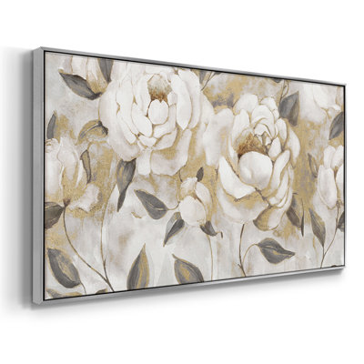 Golden White Roses- Framed Gallery Wrapped Canvas -Ready to Hang