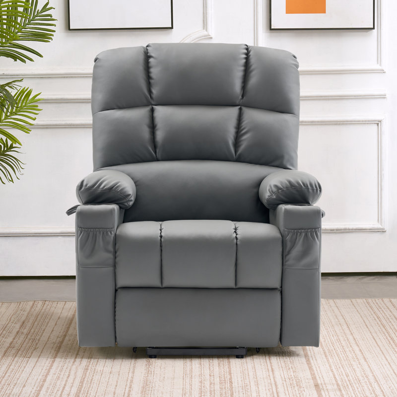 Dual Motor Power Recliner Lift Chair with Massage and Heat, Extended Footrest, Faux Leather, Dark Gray
