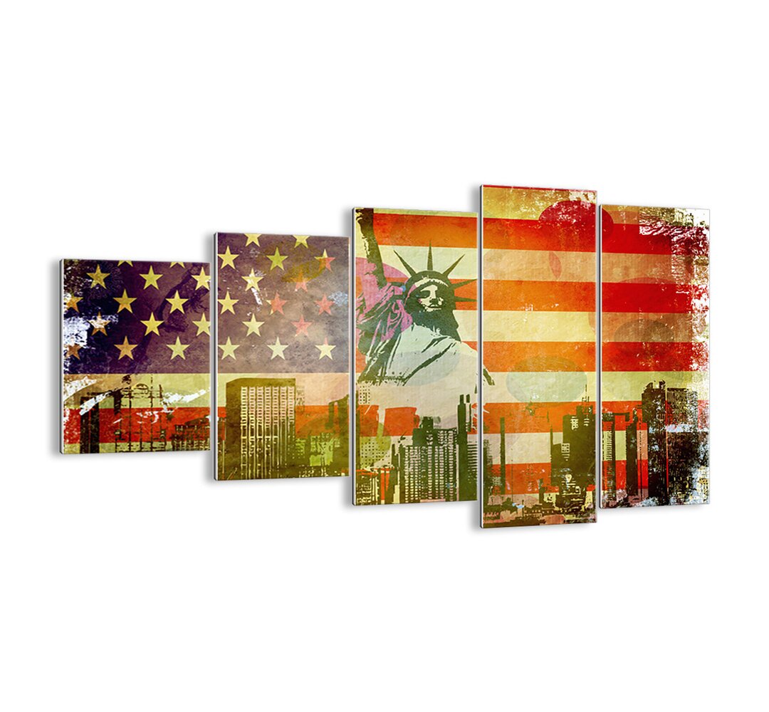 5-tlg. Glasbilder-Set - Grafikdruck „Viva America!”