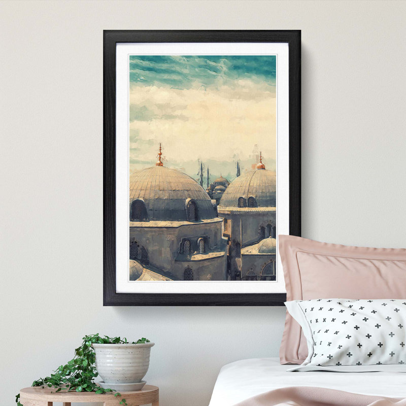 Hagia Sophia in Istanbul in Abstract - Picture Frame Graphic Art Print, 65cm H x 48cm W x 2cm D, Black Framed