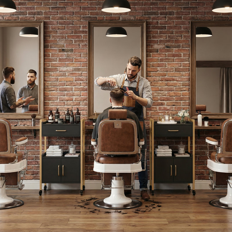 Chariot roulant de luxe avec tiroir et armoire, chariot de rangement beauté noir et doré avec roues verrouillables pour salon de coiffure, spa, maison