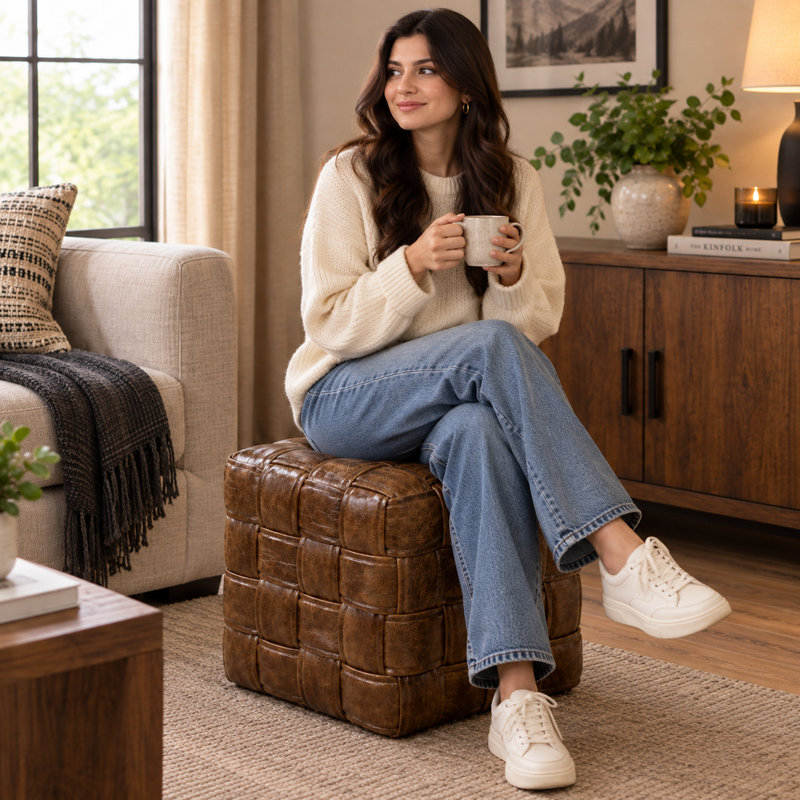 Leather Accent Stool