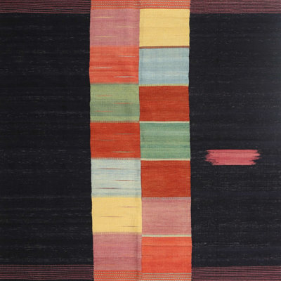 Tapis noir/orange/jaune contemporain
