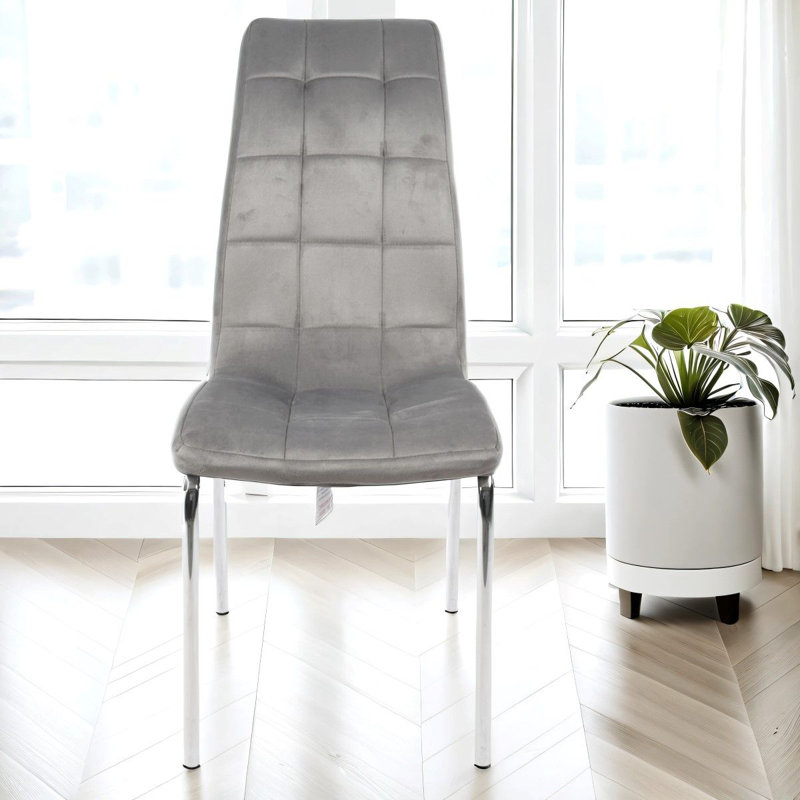 Eterno Luxurious Dining Chair With Silver Legs, Dark Grey, 2