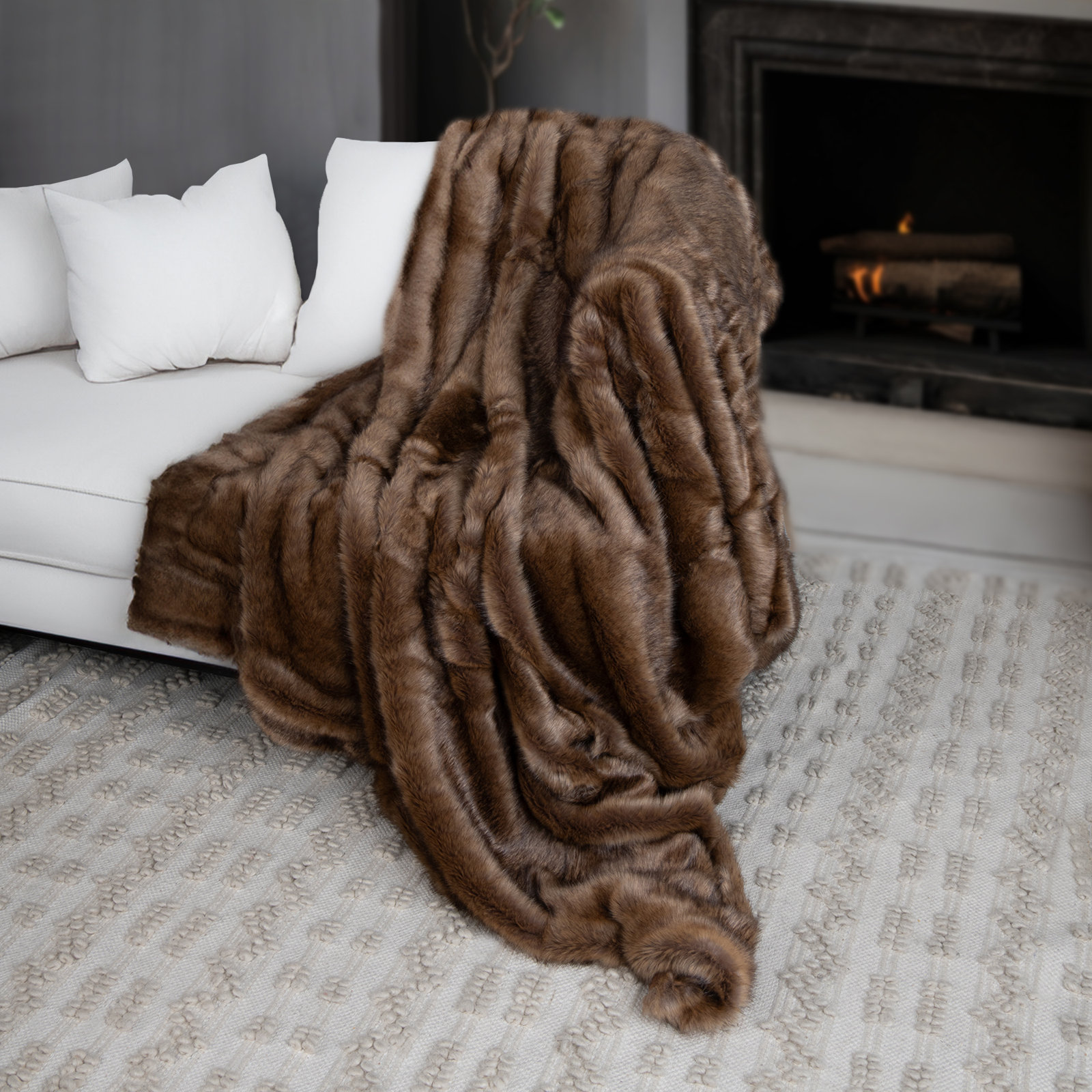 Super Soft Luxury Autumn Sable Faux Fur Throw, 58" W x 84" L
