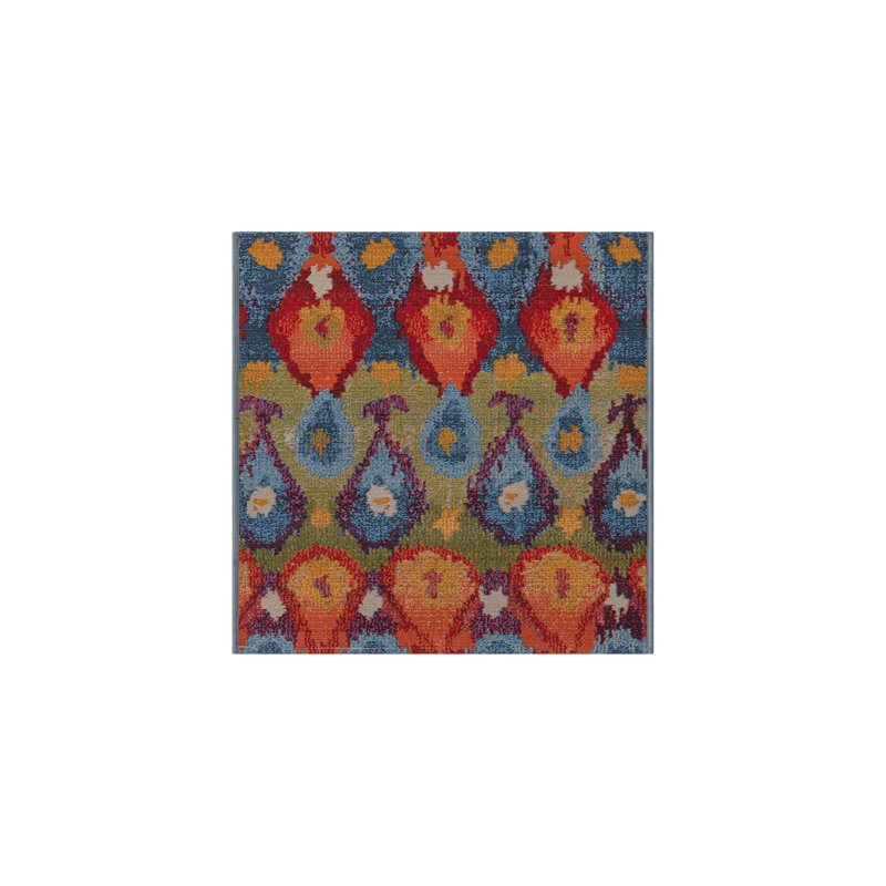 Tapis bleu intérieur / extérieur Newt Ikat, Carré 6 pi 1 po