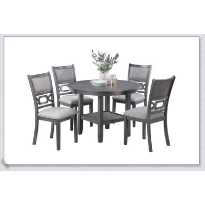 Ensemble de salle à manger 5 pièces gris avec table ronde, étagère et 4 chaises d'appoint pour les salles à manger contemporaines modernes