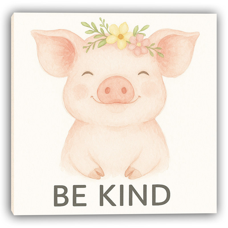 Be Be - porcelaine souriante avec couronne florale, art mural sur toile, H 12 po x l 12 po