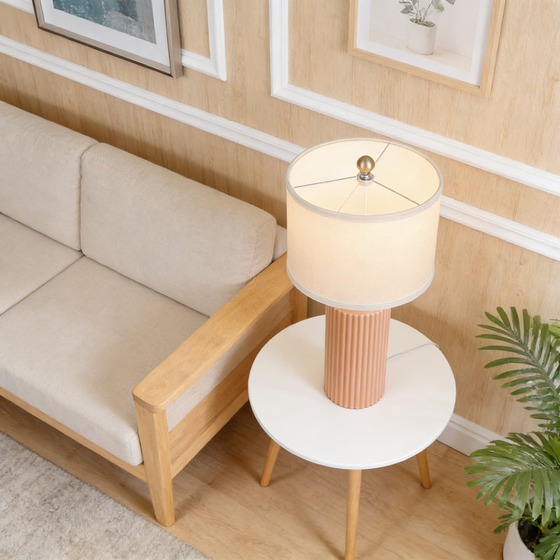 Ensemble de 2 lampes de table en céramique avec abat-jour en lin blanc, lampes de table de chevet de style campagnard moderne de 23,5 pouces pour chambre à coucher, salon, bureau, éclairage décoratif de style rétro