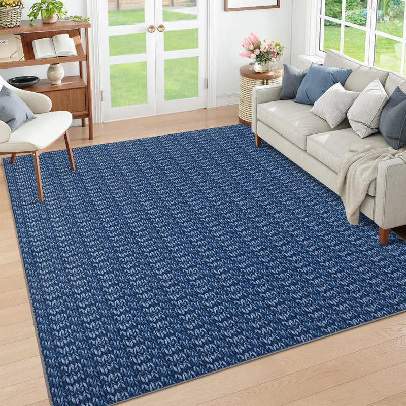 Braided Print Machine Washable Rug with Rubber Backing for Living Room Non-Slip Dining Room Rug Easy-Cleaning Floor Carpet for Bedroom