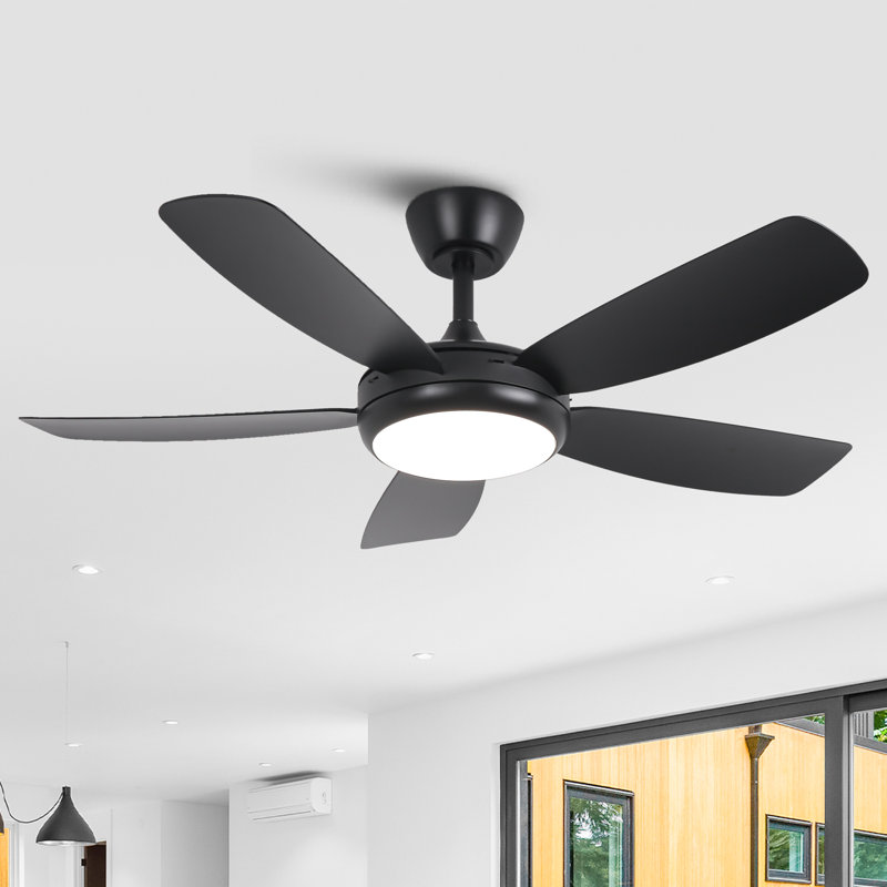 Modern 42" Black 5-Blade Dimmable Ceiling Fan with Lights And Remote Control, Quick-Install Blades, Easy Installation, 3CCT LED Lights, 6 Reversibles DC Motor, Timer, 4"/10" Downrods