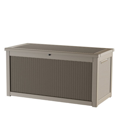 260 Gal/980L Rattan Resin Outdoor Storage Box, Lockable Lid with Piston Hinges, Weatherproof Bench Box with Steel Support