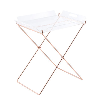 Contemporary Portable Clear Acrylic Table With Copper Base Modern Tray And Feature For Balcony