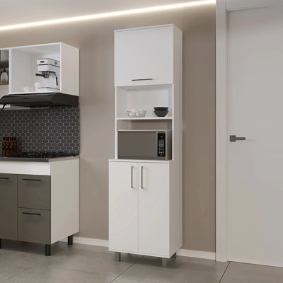 White Kitchen Pantry With 2-Pneumatic Door And Open Storage