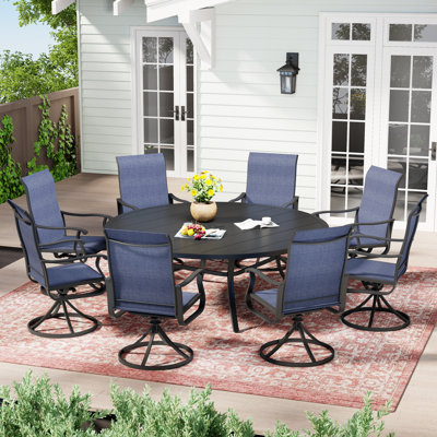 Table ronde d'extérieur 60 po avec 8 chaises pivotantes - Ensemble de salle à manger de patio résistant aux intempéries